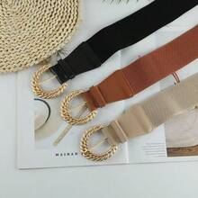 复古编织扣宽腰收紧弹力仿皮腰带 - 一款百搭的装饰腰带，适用于连衣裙和西装 - 麻花扣腰封 - 查看 3