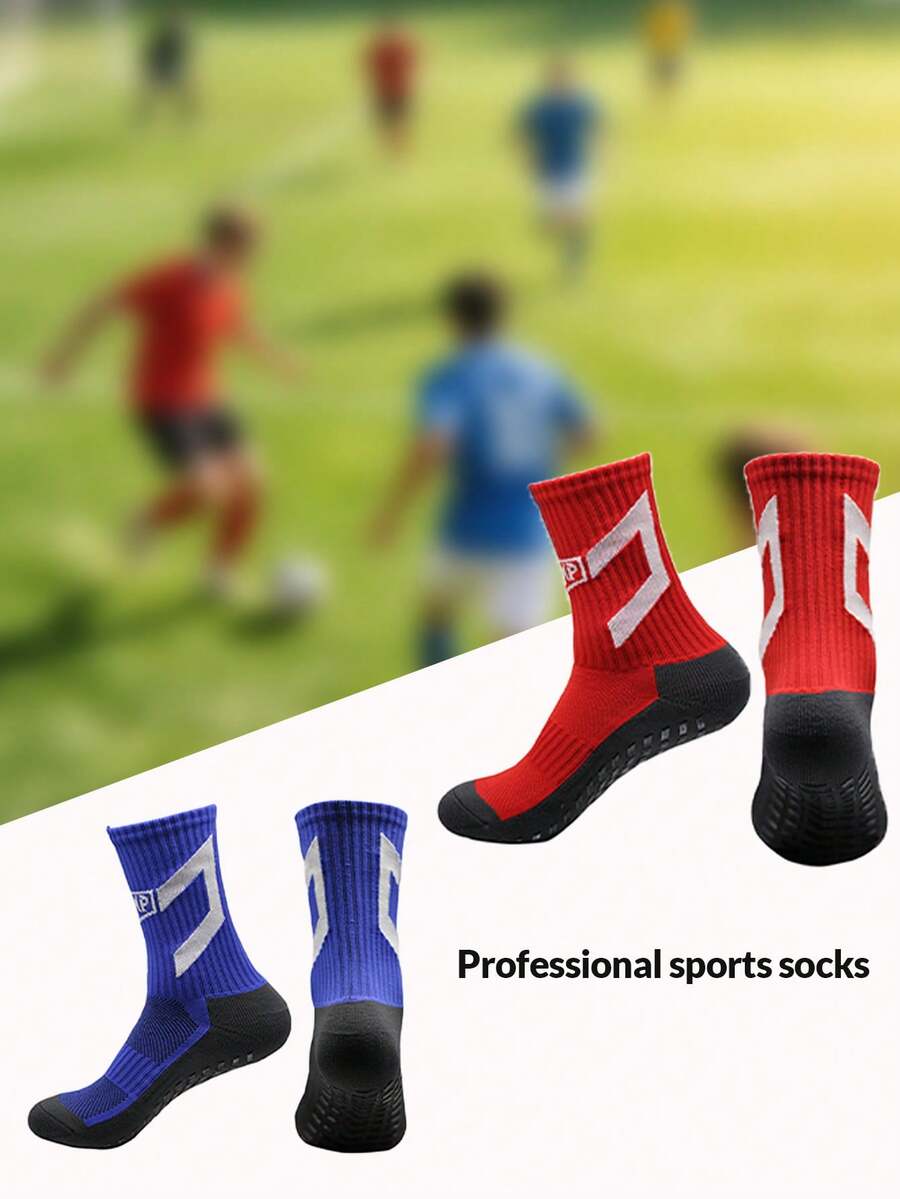 1 Pair Men's European Cup Football Socks, Anti-Slip Moisture Wicking Crew Sports Socks - Multicolor - View 1