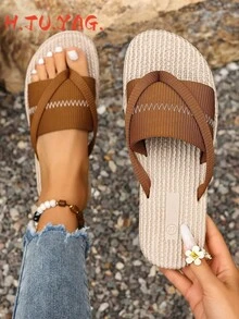 Dép xỏ ngón thời trang nữ mới, dép quai ngang cỡ lớn, phù hợp cho hoạt động ngoài trời mùa hè, kỳ nghỉ và mặc hàng ngày. - màu nâu - Xem 1