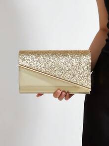 AIBBYDAR Damska Torebka Wieczorowa, Złota Modna Damska Torebka Kopertówka z Solidnym Brokatem, Idealna Do Sukienek Wieczorowych, Przenośny Portfel, Kosmetyczka, Odpinany Metalowy Pasek na Ramię, Na Ślub, Tańce, Spotkania, Imprezy - Złoto - Zobacz 2