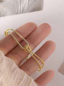 1件S925纯银几何设计手链，轻盈奢华，灵感源于自然的极简主义线条与扭纹手链/手镯，精致的节日礼物 - 幾何 - 查看 6