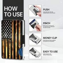 RFID Blocking Minimalist Slim Card Holder, Men's Business Holder Pocket Cash Credit Slim Wallet, American Flag Artcraft Card Holder With Money Clip, Men's Wallet - Wood - 查看 6