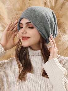 LEAJOURNO. 1顶秋冬新款韩版百搭复古针织帽，保暖护耳宽松帽，女士款 - 摩卡棕 - 查看 3