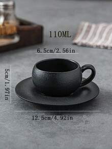 一套 110 毫升黑白双色陶瓷意大利浓缩咖啡杯碟（一个杯子和一个碟子），卡布奇诺杯耐热且易于清洗，适合饮用水、牛奶、燕麦片、茶、果汁、早餐、咖啡、饮料等。