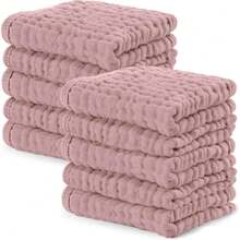 Toallitas de Muselina para Bebé (Paquete de 10), Toallas Suaves de 6 Capas de Algodón para Piel Sensible, Grandes, Absorbentes y Delicadas Malva,40839777 - Rojo y blanco - Ver 1
