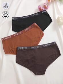 Set de 3 bragas de mujer de algodón de unicolor, cómodas y sexys con cintura alta y estampado de letras, adecuadas para el Día de San Valentín, días festivos, deportes y uso diario - Multicolor - Ver 2