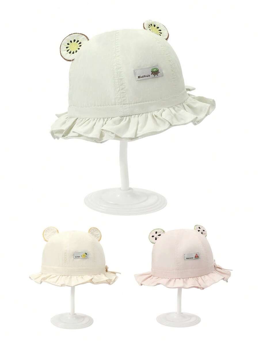TUTUYA Baby Bucket Hat, Boys' Sun Hat, Girls' Floral Bow Decor Bucket Hat, Fruit Party Ear Decoration Cute Cap, Suitable For Daily Wear/Outdoor/Play - 1PC - View 1