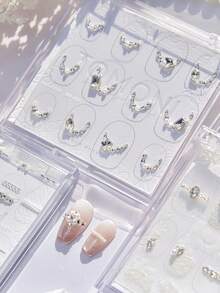 1件白色法式蕾丝高品质钻石组合美甲贴纸装饰配件 - 彩色 - 查看 6