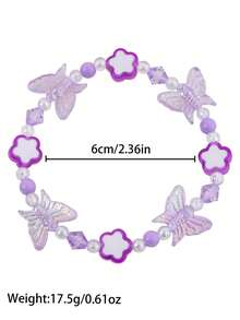 5pcs/Set Colorful Butterfly Beaded Bracelet For Girls, Acrylic Material - Multicolor - View 2