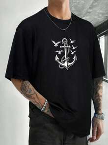 Envío nacional | camiseta de manga corta con estampado casual de algodón puro para hombres en primavera y verano - Negro - Ver 3