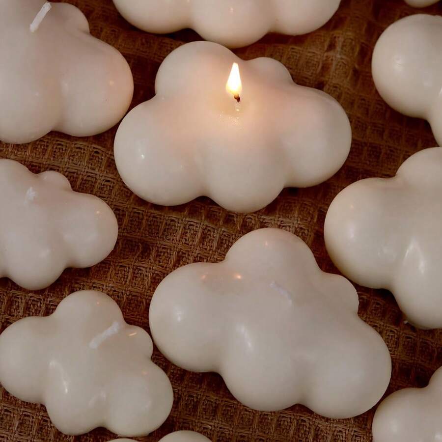 3件套可爱云朵造型蜡烛硅胶模具，新款3D蜡烛蜡熔化皂制作工具模具，DIY水晶树脂装饰，礼品，家居装饰 - 白色 - 查看 1