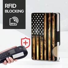 RFID Blocking Minimalist Slim Card Holder, Men's Business Holder Pocket Cash Credit Slim Wallet, American Flag Artcraft Card Holder With Money Clip, Men's Wallet - Wooden Flag - 查看 3
