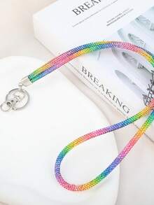 Fashionable Rhinestone Cellphone Lanyard, Long Chain Pendant For ID Badge, Key Chain, Fully Bejeweled Cross-Body Wrist Strap Car Accessories Bag Charm School Letter Cute Goth Y2k Halloween Accessories Teachers Day Bag Accessories Lanyards With Id Holder Car Accessories Bag Charms - Neck Keychain - View 4