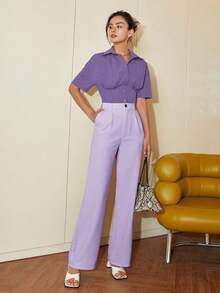 Áo croptop tay ngắn màu trơn, kiểu dáng thường ngày, thích hợp cho mùa hè, trang phục mùa xuân cho nữ, phong cách công sở thường ngày, trang phục đi nghỉ mát. - Màu tím  Violet - Xem 6
