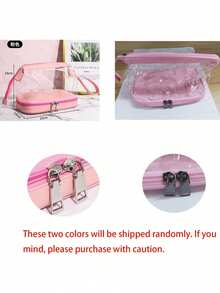 PVC材质便携透明化妆包，印有“发饰”字样和各种蝴蝶结图案，大容量双层干湿分离防水洗漱包，多功能女性旅行化妆收纳包，适用于洗漱包 - 彩色 - 查看 10