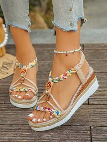 1 Pair Summer Sandals For Teenagers, Fashionable Minimalist Strap Slip-On Lightweight Comfortable Solid Color Platform Open Toe Sandals, Suitable For Daily Casual, Vacation, Beach Wear - Multicolor - View 4