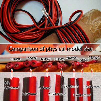 12/14/16/18/20/22/24AWG 硅胶线双芯并联电缆，硅胶线低压线，室内音响扬声器线，扬声器线，适用于汽车或家庭影院立体声系统