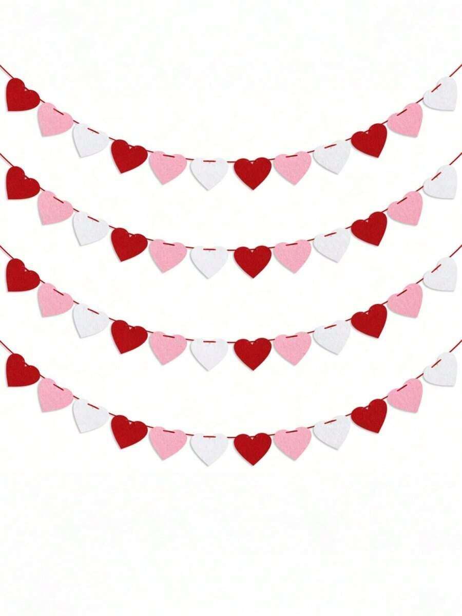 Felt Heart Garland Banner, Valentines Decorations, Hanging Hearts, Red Pink White Valentines Hearts Banner, Anniversary Wedding Birthday Party Decorations, Outdoor Home Hanging Valentine's Day Decor, Valentine's Day Decorations, Valentine's Day Gifts, Valentines Day Decor, Valentines Day Gifts, Room Decor; VOXP - 多色 2 - 查看 1