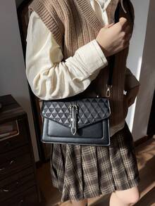 女士腰带装饰翻盖手提包单肩包 - 查看 4