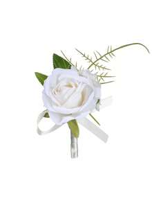 Wedding Boutonniere Set, Artificial Flower Bracelet, Homecoming Corsage Bracelet, Men's Boutonniere, Wedding Floral Accessories, Prom Suit Decoration - Multicolor - View 23