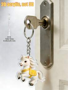 1个2D彩色小马亚克力钥匙扣，可爱卡通风格坐姿小马时尚吊坠，光泽透明独特设计，可挂在汽车后视镜上，装饰包包、钱包、铅笔盒、背包，男女通用工艺纪念品，适合用作钥匙收纳、家居装饰、小礼物 - 彩色 - 查看 8