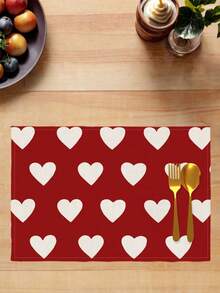 4 件装情人节餐垫，水彩爱心和乡村图案，耐热装饰餐垫，可水洗，适用于桌面、露台、圆桌、派对、厨房、餐厅、下午茶等场合，易于清洁 - 紅白色 - 查看 9
