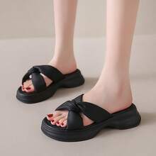 Sandalias de plataforma con tacón de cuña para mujer Sandalias de plataforma de verano para mujer - Novedad Sandalias para exterior con suela blanda, transpirables y antideslizantes. Suela gruesa con detalles trenzados para un sofisticado estilo playero francés. El diseño en negro combina a la perfección con vestidos. - Negro - Ver 2
