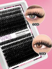 Waloshow 280 tufos de cílios individuais volumosos, curvatura 60D+80D, 10-16mm, para você mesma aplicar cílios postiços, super densos e naturais, ultramacios, reutilizáveis, ideais para iniciantes, perfeitos para o dia a dia, festas, festivais de música, Halloween e muito mais. - D - Ver 4