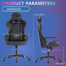 PayLessHere Ergonomic Racing Desk Chair Gaming Chair Computer Chair With Armrests 360° Swivel & Caster Pu Desk Task Chair Executive Headrest Lumbar Support For Back Pain Women Men And Adults (Black) - 黑色 - 查看 4