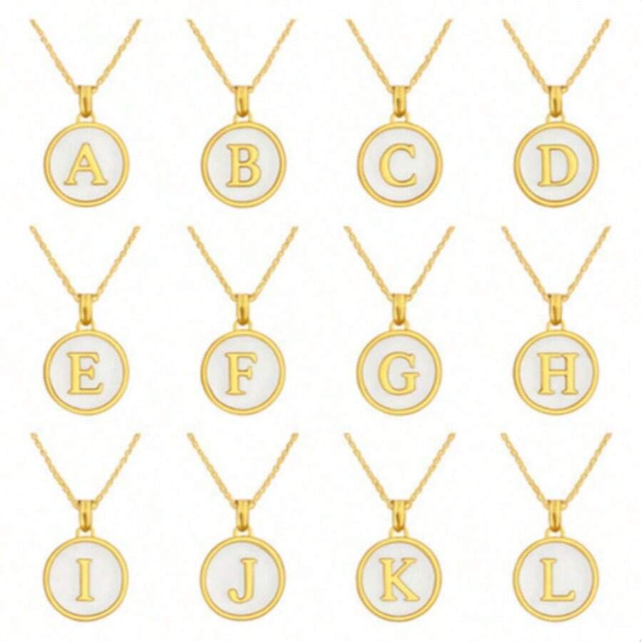 1pc 18K Gold Stainless Steel Letter Pendant Necklace - Gold - View 1