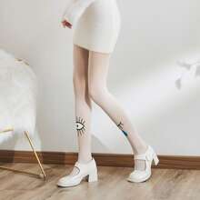 Cute Eye Design Tights, Fashionable Women's Thick Leggings, Pink Socks - Multicolor - View 4