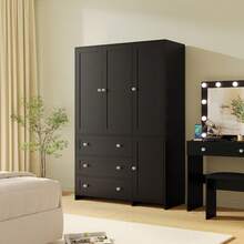 VOWNER 71" Large Wardrobe Closet With Mirror, Freestanding Bedroom Armoire With 3/6 Large Drawers & 2/4 Doors, Clothes Storage Organizer Cabinet For Bedroom, Gifts For Halloween & Thanksgiving - Negro - 47,3" de ancho - Ver 6