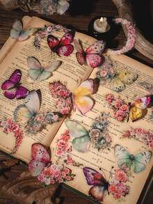 30 kolorowych naklejek z motylami, wykonanych z wodoodpornego materiału PET, odpowiednich do rękodzieła, scrapbookingu, pamiętnika, etui na telefon, dekoracji ściennych, dekoracji sypialni, dekoracji biurowych, artykułów ślubnych, dekoracji ślubnych, zaproszeń ślubnych - Wielokolorowe - Zobacz 8