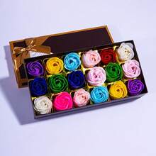 18块玫瑰花香皂礼盒浪漫香氛沐浴皂花仿真花婚礼情人节礼物创意手工礼品 - 彩色 - 查看 12