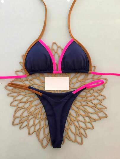 2 件波西米亚豹纹休闲可爱优雅性感扎染钩针撞色饰边比基尼泳装，海滩度假，春夏