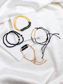 Bộ 4 vòng tay đính hạt pha lê đen thời trang, thủ công, quà tặng trang sức phù hợp cho phụ nữ đeo khi đi nghỉ mát và dự tiệc. - Nhiều màu - Xem 3