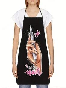 1pc Nail Art Lover's Apron - 100% Polyester Knit, Adjustable Neck Strap, Durable Chef And Gardening Apron With Hand And Nail Gun Pattern - Multicolor - View 7