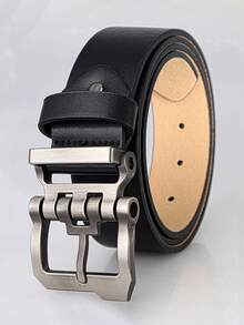 新款大码男士PU皮腰带，尺码110cm-165cm，可调节休闲正装腰带，适用于牛仔裤，是父亲节和情人节的完美礼物。 - 黑色 - 查看 3