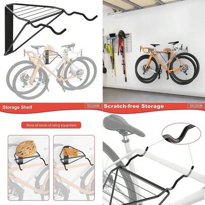 Wall Mounted Horizontal Bike Rack, Foldable Space Saving Bicycle Storage Solution For 2 Bikes, Indoor Bike Storage For Garage