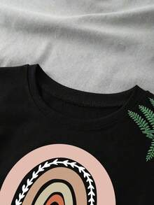 女童圆领爱心字母印花休闲百搭日常短袖T恤 - 黑色 - 查看 5