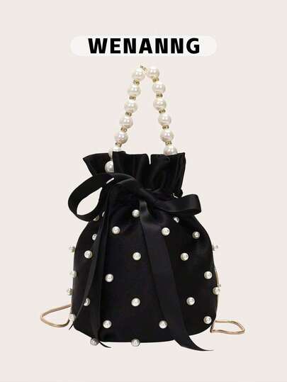 ميني لؤلؤ صناعي & بديكور حجر الراين حقيبة دلو أزياء فاخرة أناقة ميني لؤلؤ مقبض دلو شكل حقيبة كتف خرز لؤلؤ ليلة حقيبة يد مخصص شعار محفظة