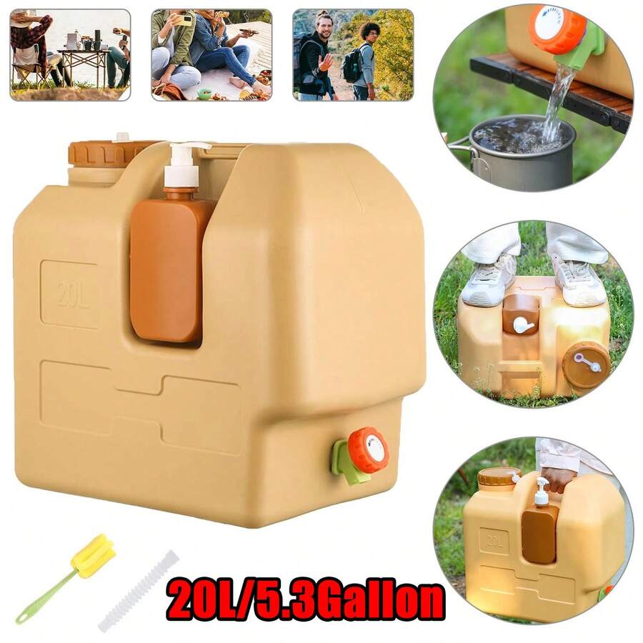 5.3 Gallon (20L) B-PA Free Water Jug With Spigot & Hand Sanitizer Bottle, Leak-Proof Thick Durable Portable Water Container For Camping Hiking Picnic Emergency Outdoor Use W/Extension Tube