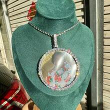 1pc Oversized Customized Round Photo Frame, Solid Rhinestone Pendant, Shiny Accessory For Men, Father's Day Gift - Multicolor - View 4