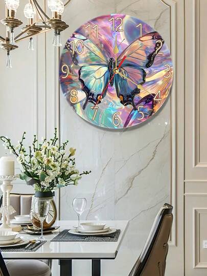 10/12 Inch Quiet Wooden Wall Clock With Elegant Butterfly Pattern - Powered By AA Battery, Modern Style, Suitable For Living Room And Bedroom Decor, Perfect Gift For Christmas, Halloween, Birthday And Other Holidays. Gift | Elegant Wall Clock | Silent Operation | Butterfly Decor