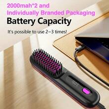Portable Cordless Hair Straightener Brush, Mini Travel Hair Brush Straightener With Ceramic Coating, Anti-Scald Design, Rechargeable Hairbrush Straightener Brush For Women, Black/Pink/White - màu đen - Xem 8