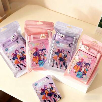 Mattel 1PC, KPOP Devil Hunting Girl Group Mini Hand Account Set: Pink And Purple Optional, Coil Book Printed With Chaoku Character Illustration, Matched With Cute Pen And Decorative Accessories, Transparent Sealed Bag, Portable And Sanitary, It Is A Sweet And Cool Stationery Gift Box For Anime Girls' Daily Records And Graffiti, With Both Beauty And Practicality