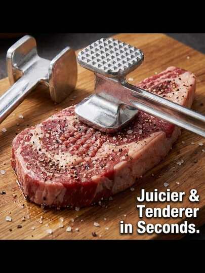 Professional Stainless Steel Meat Tenderizer Mallet , Dual-Sided Meat Hammer For Steak & Poultry, Heavy Duty Meat Pounder For Chicken Pork, Kitchen Tool For Flavor Infusion, Ergonomic Non-Slip Grip, Dishwasher BBQ Gadget, Essential Cooking Tool For Home Chef, Metal Mallet, Durable Steak Flattener.