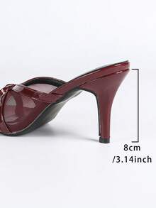 女士高跟凉鞋 女士酒红色高跟凉鞋 露趾蝴蝶结套脚拖鞋 深V鞋面套脚凉鞋 - 酒紅色 - 查看 9