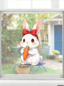 1pc Adorable Animals Window Sticker Showcasing Rabbits Eating Carrots, Fashionable Window Clings For Glass Windows That Brighten Bedrooms, Cafes, Offices And Retail Spaces. Perfect For Bunny Lovers, Decor Lovers, And As A Charming Gift For Birthdays, Festivals, Or Home Decoration Upgrades. - Light Grey - View 2