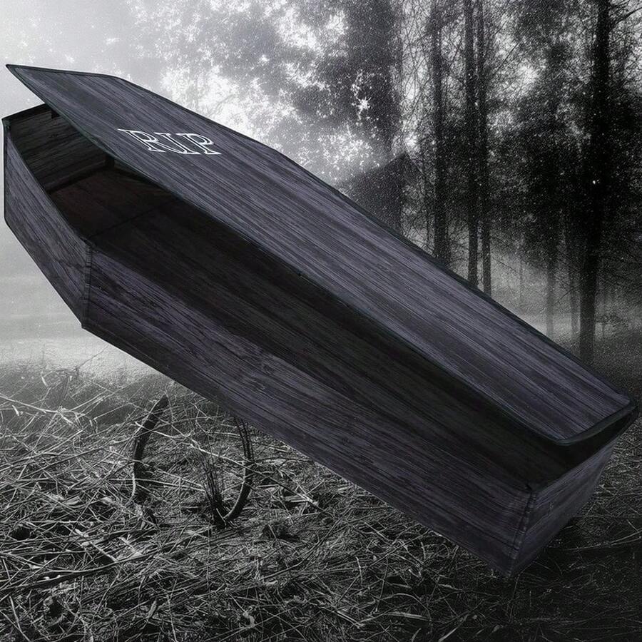 Spooky Seasonal Wooden-Style Coffin Halloween Display - 60 X 24 X 10 - Multicolor - View 1
